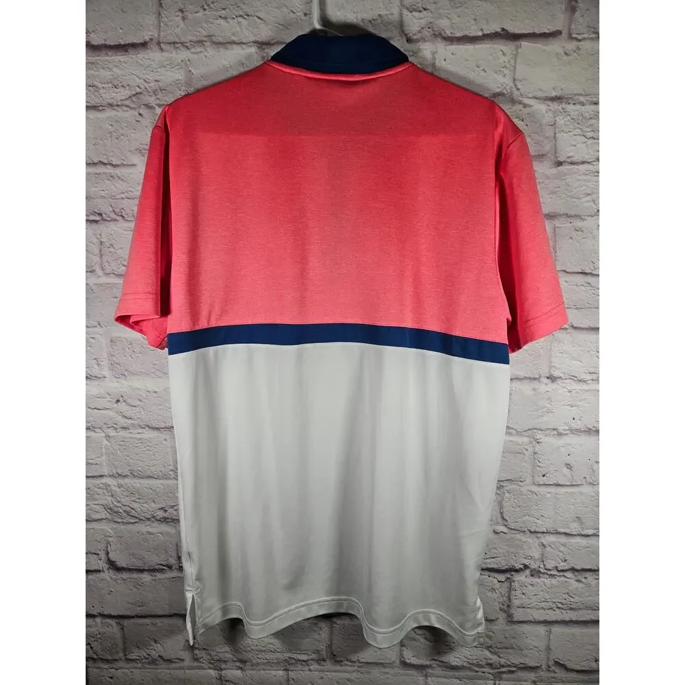 Adidas Men's Short Sleeve Polo Shirt Size Medium‎ Blue Pink White Stripe Logo